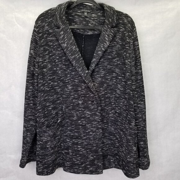 Eileen Fisher Tweedy Blazer Women L Black Fleck Notch Collar Organic Cotton Knit - Picture 1 of 16